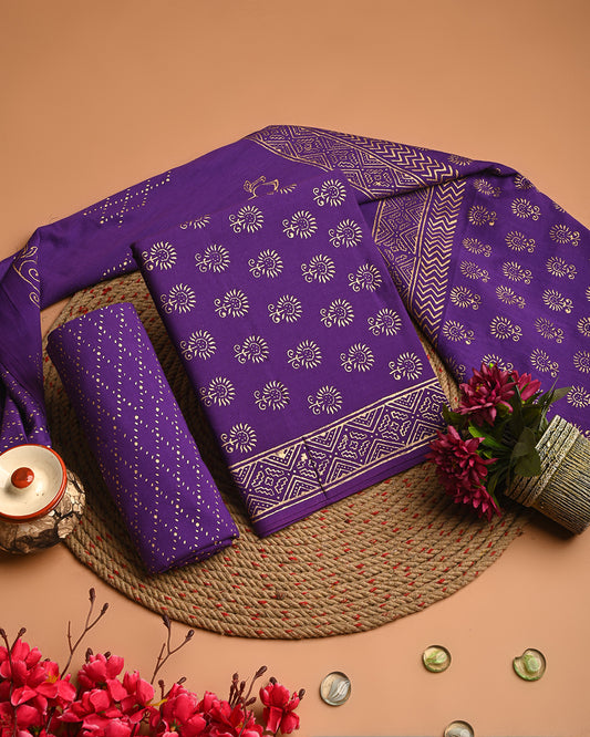 Traditional Purple  Cotton Suit With Cotton Dupatta(EACOTMU49)