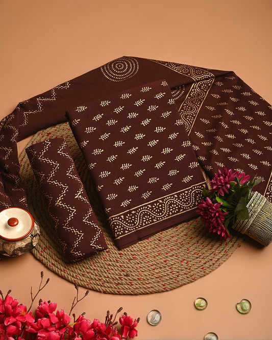 Exclusive Brown Cotton Suit With Mulmul Dupatta  EACOTMU56