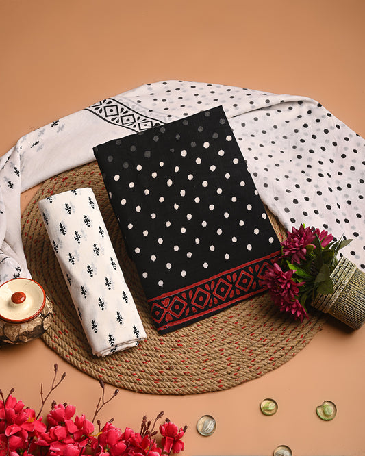 New Black and White Cotton Suit With Cotton Dupatta EACOTMU68