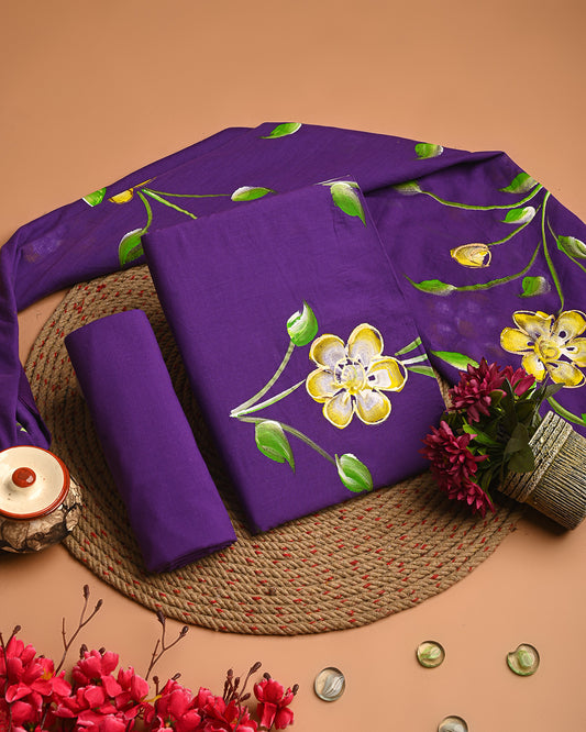 Purple Purple Floral Cotton Suit With Cotton Dupatta EACOTMU52