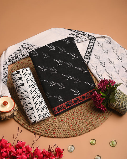 Exclusive Black and White Cotton Suit With Cotton Dupatta(EACOTMU67)