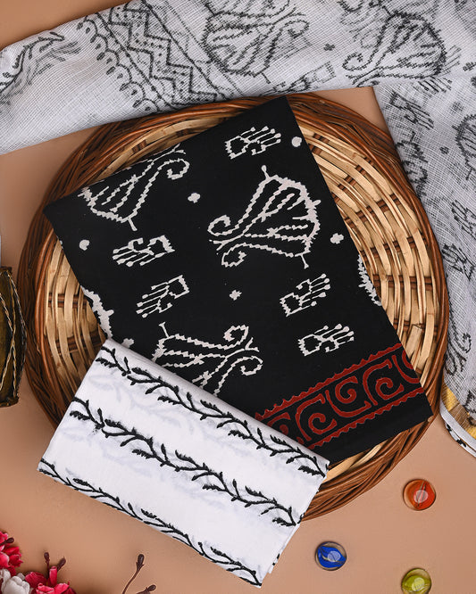 New Black and White Cotton Suit With Kota Doria Dupatta (EACOTKO53)