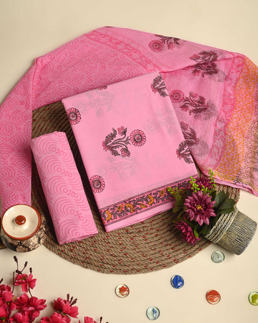 Elegant  Pink  Cotton Suit With Kota Dupatta EACOTKO23