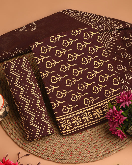 Exclusive Brown Discharge Print Cotton Suit With Cotton Dupatta EACOTMU72