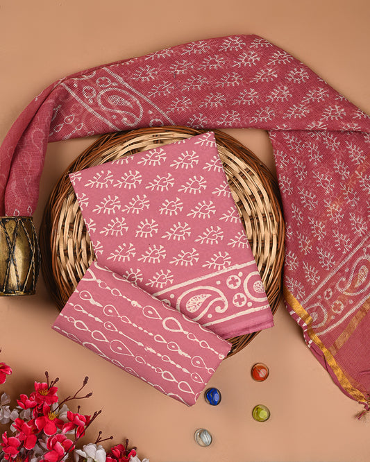 Exclusive Pink Discharge Cotton Suit With Kota Dupatta (EACOTKO66)