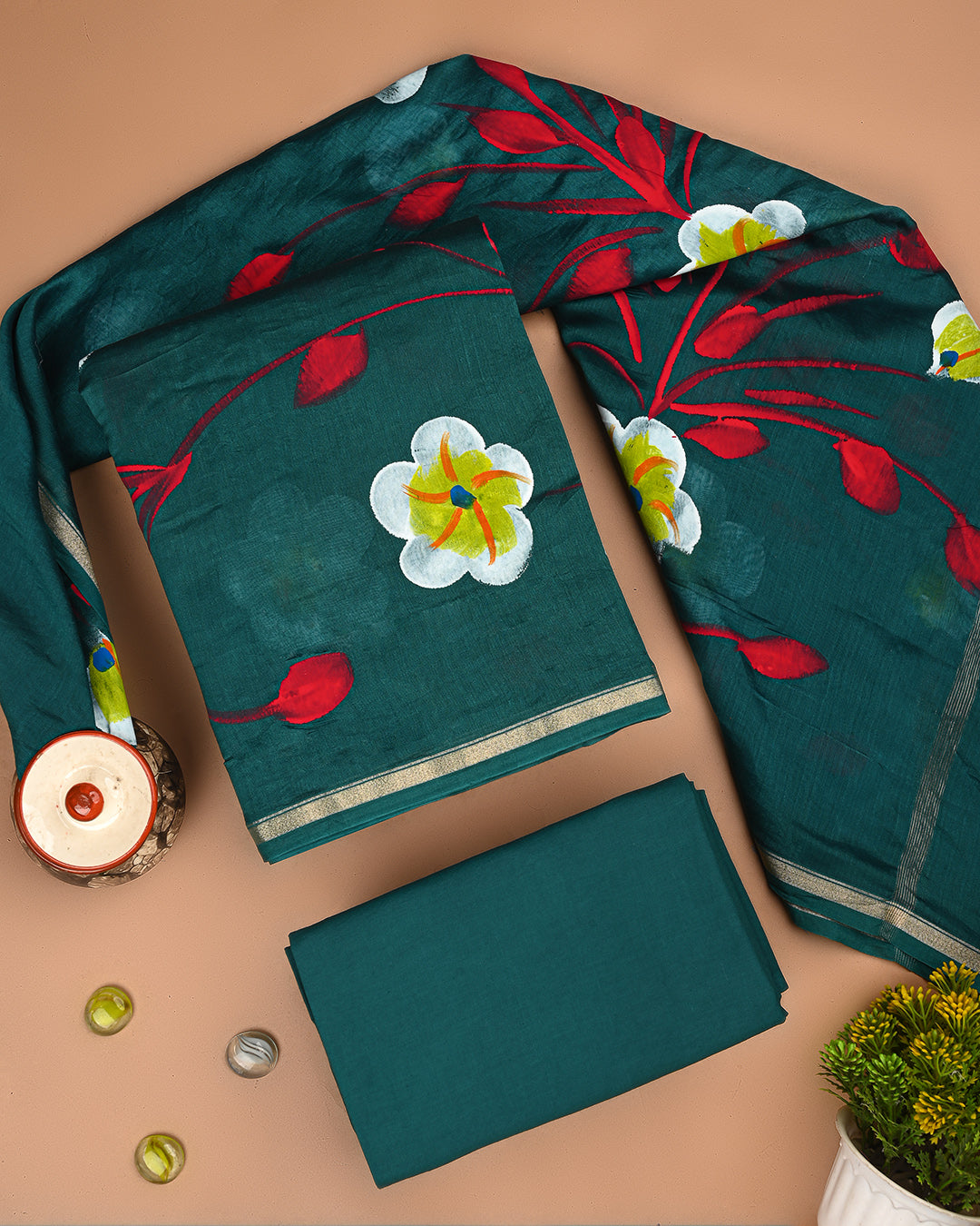 Exclusive Hand Painted Chanderi Silk Suit Set (EACHACH23)