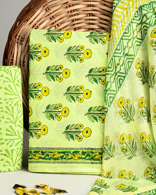 New Exclusive Green Booti Printed Cotton Suit With Chiffon Dupatta (EACOTCH11)