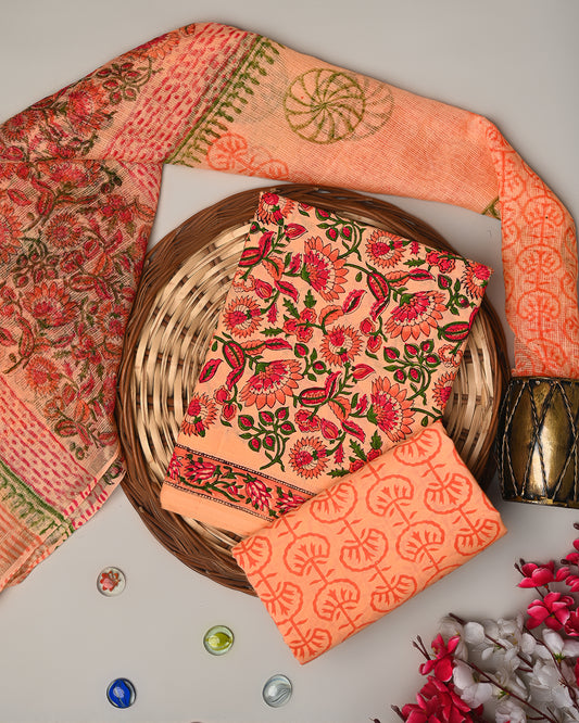 Traditional Peach  Cotton Sets With Kota Dupatta EACOTKO36