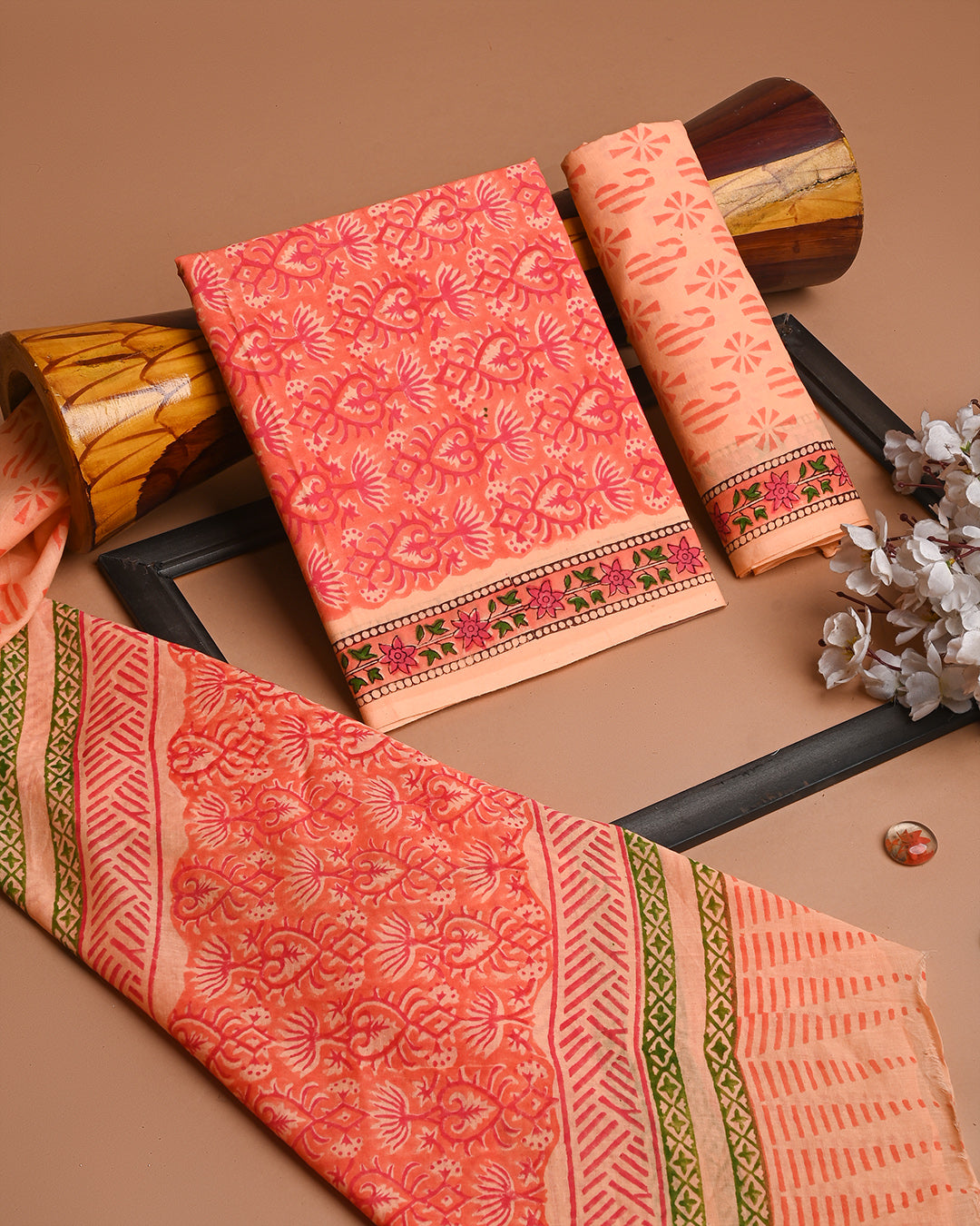 Exclusive Orange Cotton Suit With Mulmul Dupatta  EACOTMU20