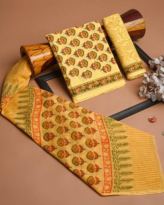 New Yellow Cotton Suit With Cotton Dupatta(EACOTMU41)